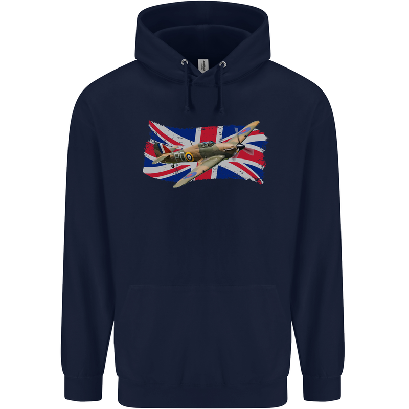 Hawker Hurricane with the Union Jack Mens 80% Cotton Hoodie Navy Blue