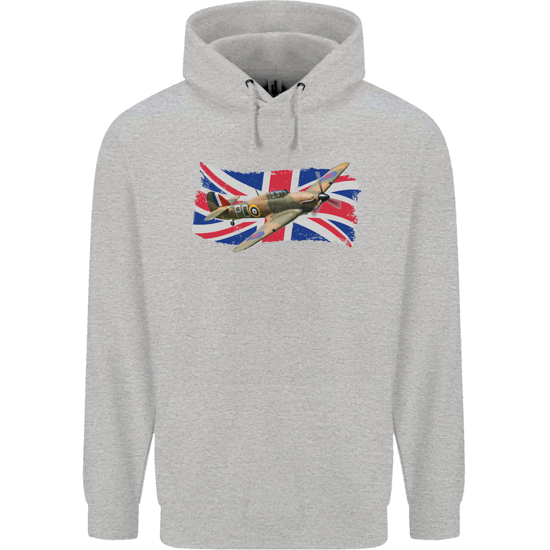 Hawker Hurricane with the Union Jack Mens 80% Cotton Hoodie Sports Grey