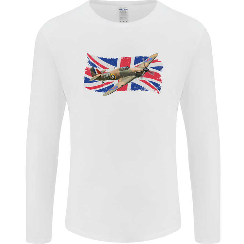 Hawker Hurricane with the Union Jack Mens Long Sleeve T-Shirt White