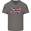 Hawker Hurricane with the Union Jack Mens V-Neck Cotton T-Shirt Charcoal