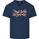 Hawker Hurricane with the Union Jack Mens V-Neck Cotton T-Shirt Navy Blue