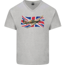 Hawker Hurricane with the Union Jack Mens V-Neck Cotton T-Shirt Sports Grey