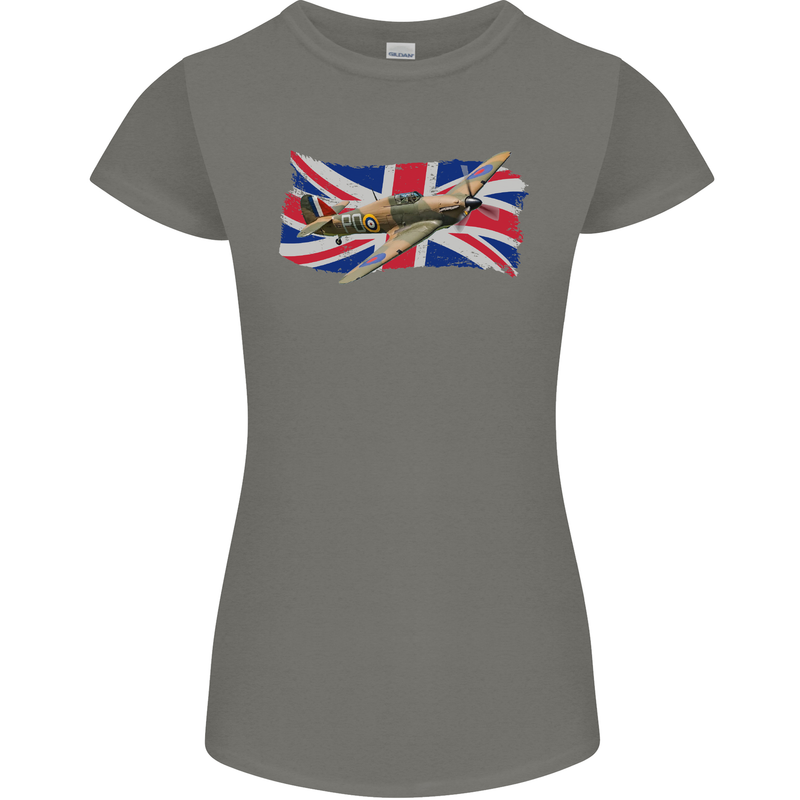 Hawker Hurricane with the Union Jack Womens Petite Cut T-Shirt Charcoal