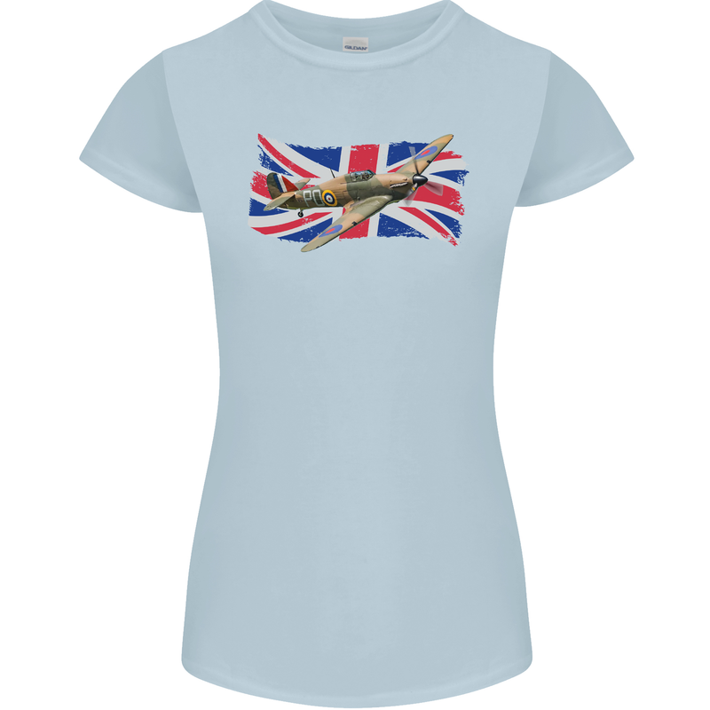 Hawker Hurricane with the Union Jack Womens Petite Cut T-Shirt Light Blue