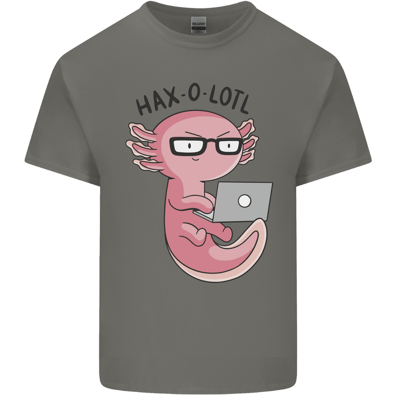Haxolotl Computer Hacking Axolotl Mens Cotton T-Shirt Tee Top Charcoal