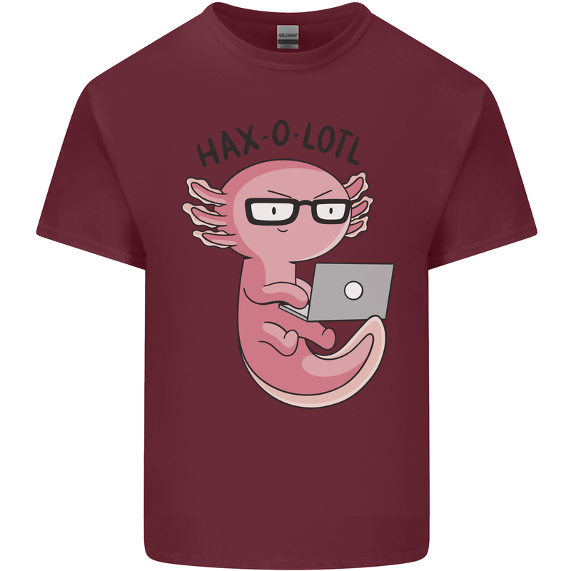Haxolotl Computer Hacking Axolotl Mens Cotton T-Shirt Tee Top Maroon