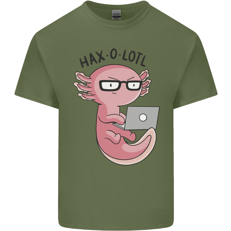 Haxolotl Computer Hacking Axolotl Mens Cotton T-Shirt Tee Top Military Green