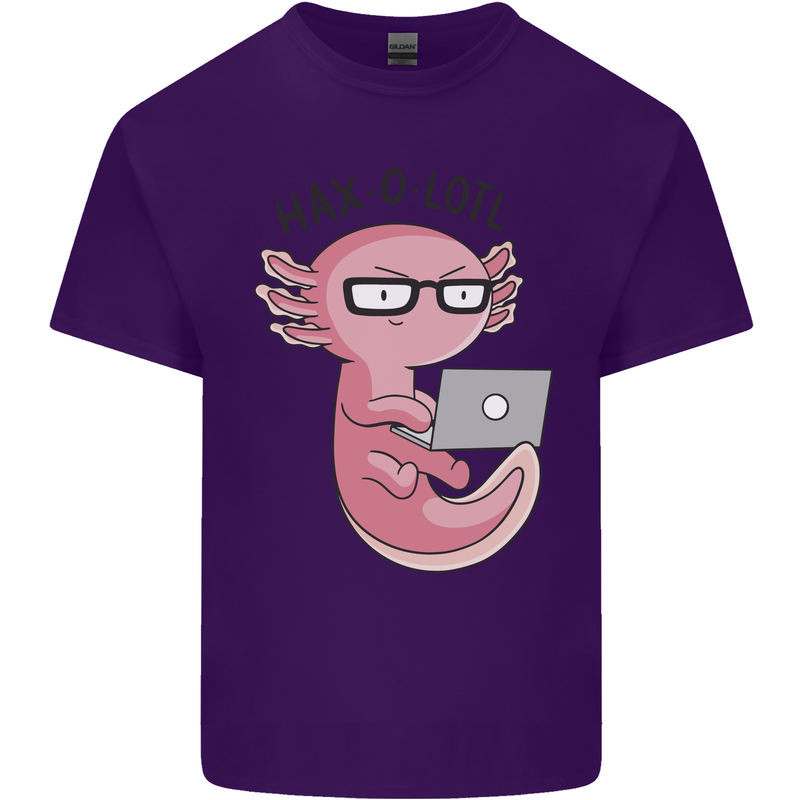 Haxolotl Computer Hacking Axolotl Mens Cotton T-Shirt Tee Top Purple