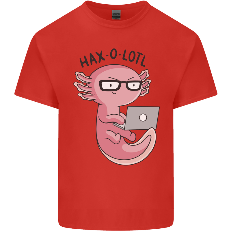 Haxolotl Computer Hacking Axolotl Mens Cotton T-Shirt Tee Top Red