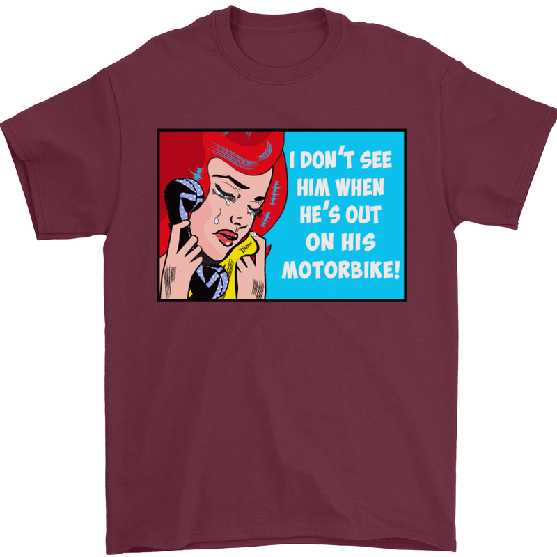 He's out on His Motorbike Biker Motorcycle Mens T-Shirt Cotton Gildan Maroon