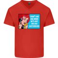 He's out on His Motorbike Biker Motorcycle Mens V-Neck Cotton T-Shirt Red