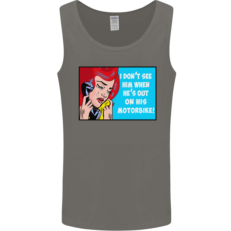 He's out on His Motorbike Biker Motorcycle Mens Vest Tank Top Charcoal