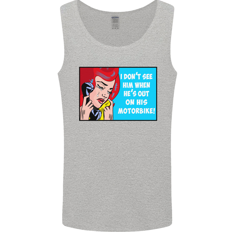 He's out on His Motorbike Biker Motorcycle Mens Vest Tank Top Sports Grey