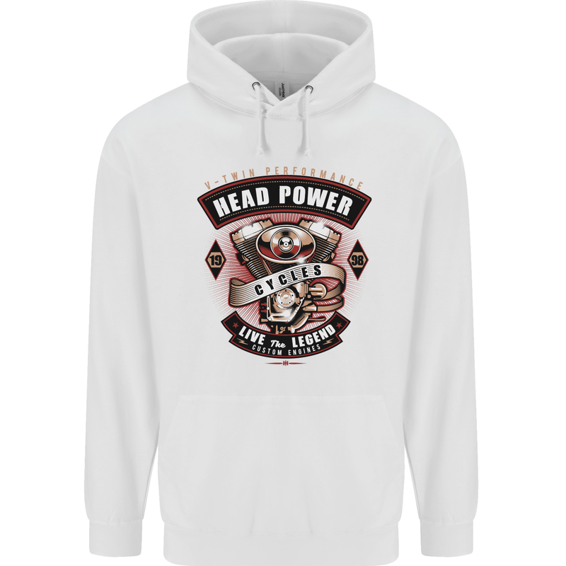 Head Power Motorcycle Motorbike Biker Mens 80% Cotton Hoodie White