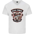 Head Power Motorcycle Motorbike Biker Mens V-Neck Cotton T-Shirt White