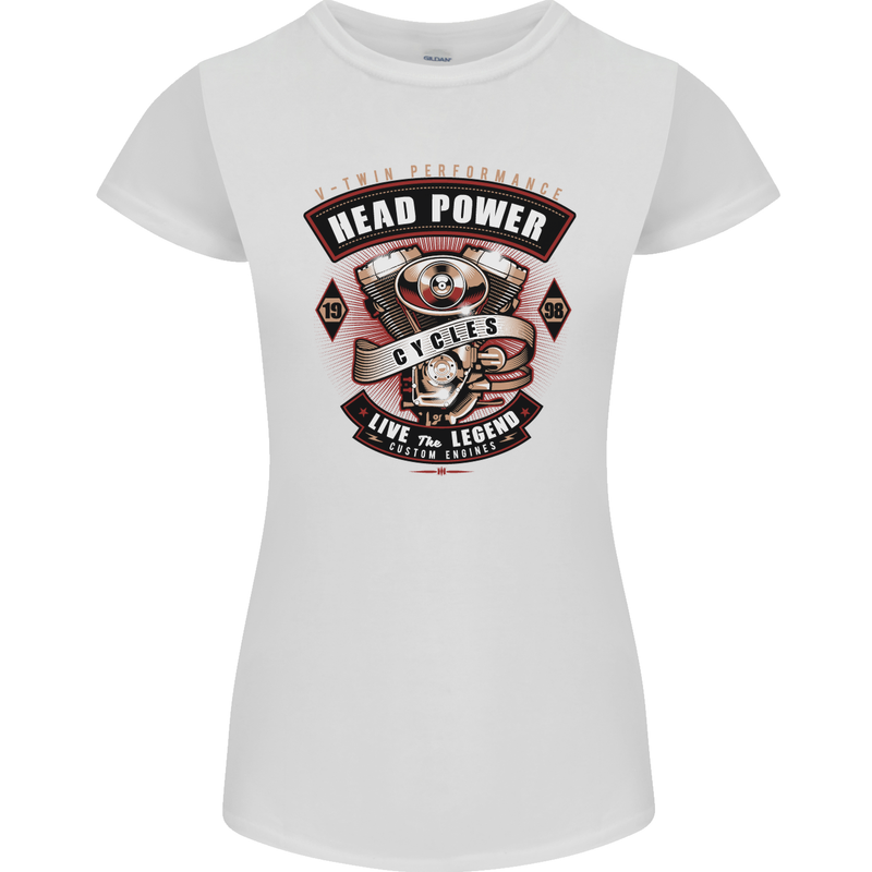 Head Power Motorcycle Motorbike Biker Womens Petite Cut T-Shirt White