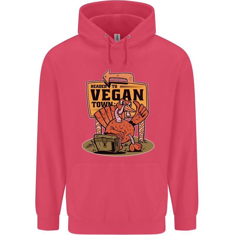 Heading to Vegan Town Funny Turkey Childrens Kids Hoodie Heliconia