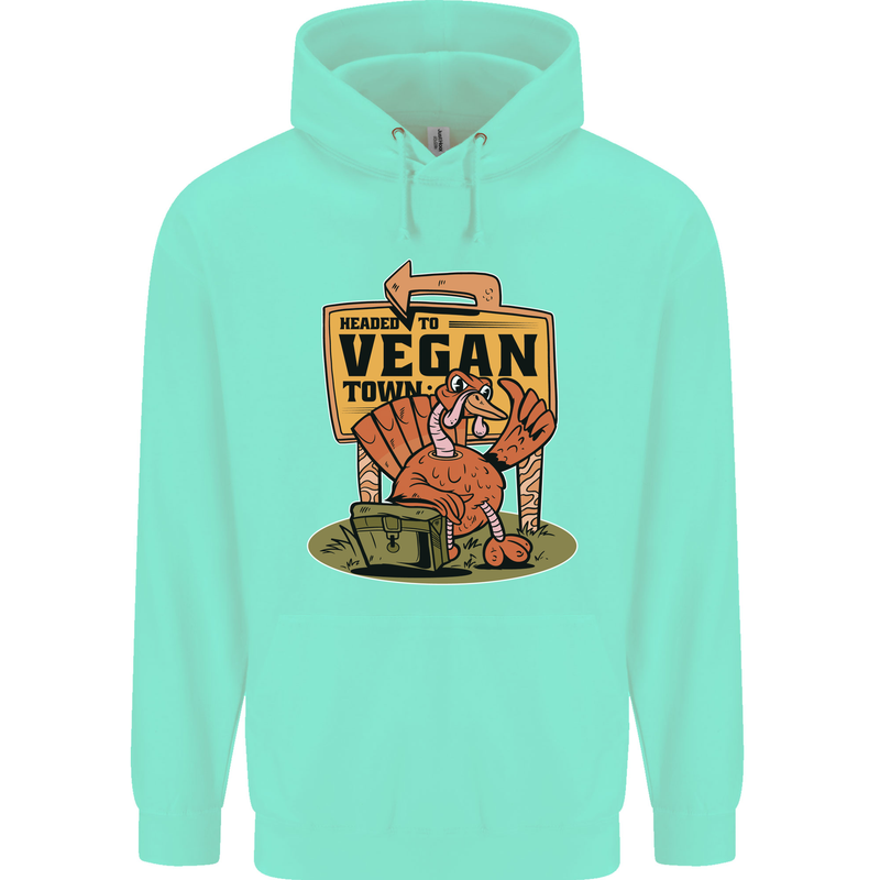 Heading to Vegan Town Funny Turkey Childrens Kids Hoodie Peppermint