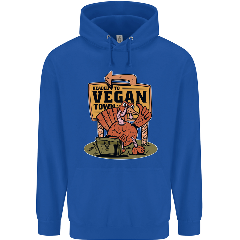 Heading to Vegan Town Funny Turkey Childrens Kids Hoodie Royal Blue