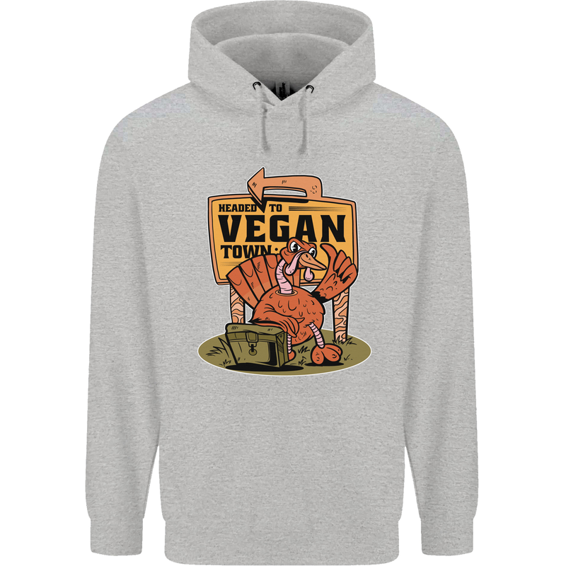 Heading to Vegan Town Funny Turkey Childrens Kids Hoodie Sports Grey