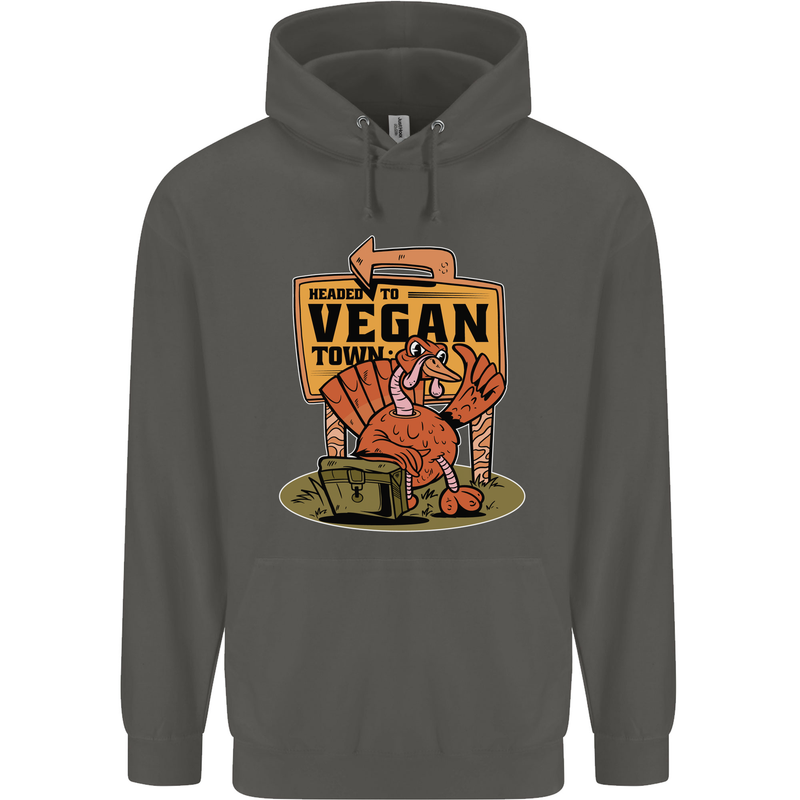 Heading to Vegan Town Funny Turkey Childrens Kids Hoodie Storm Grey