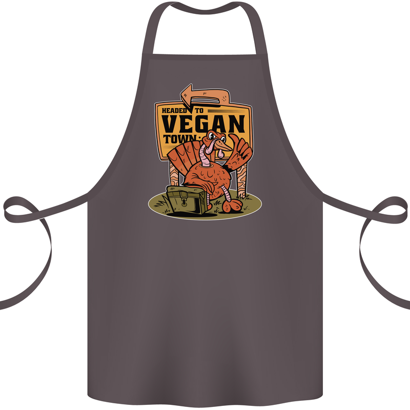 Heading to Vegan Town Funny Turkey Cotton Apron 100% Organic Dark Grey