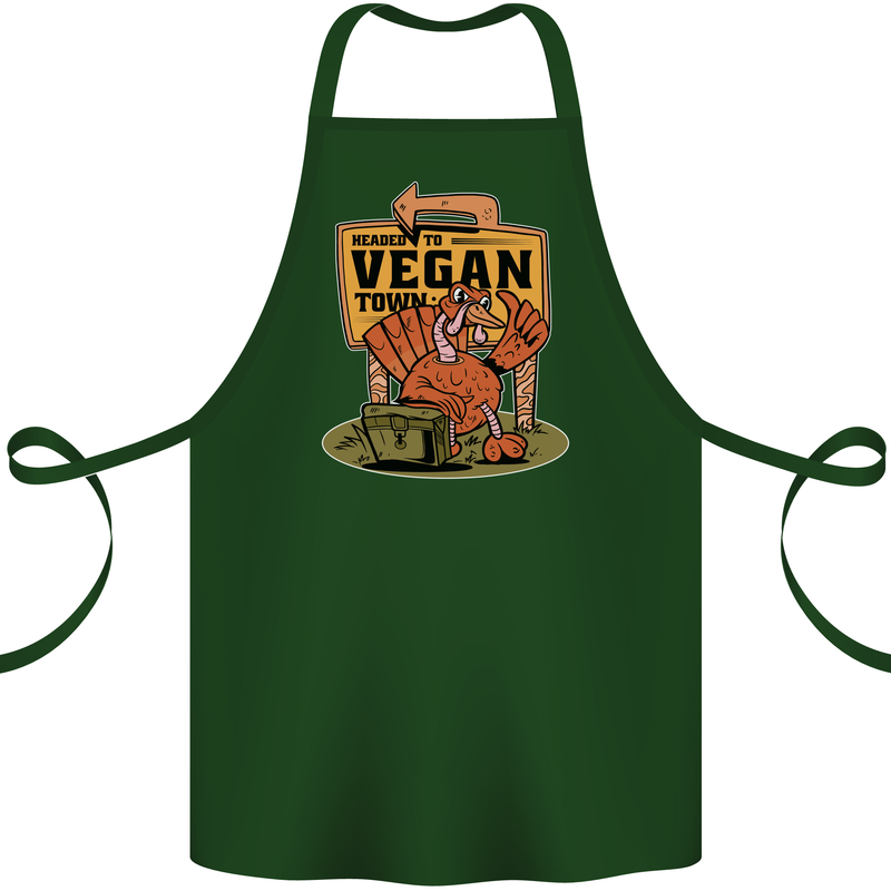 Heading to Vegan Town Funny Turkey Cotton Apron 100% Organic Forest Green
