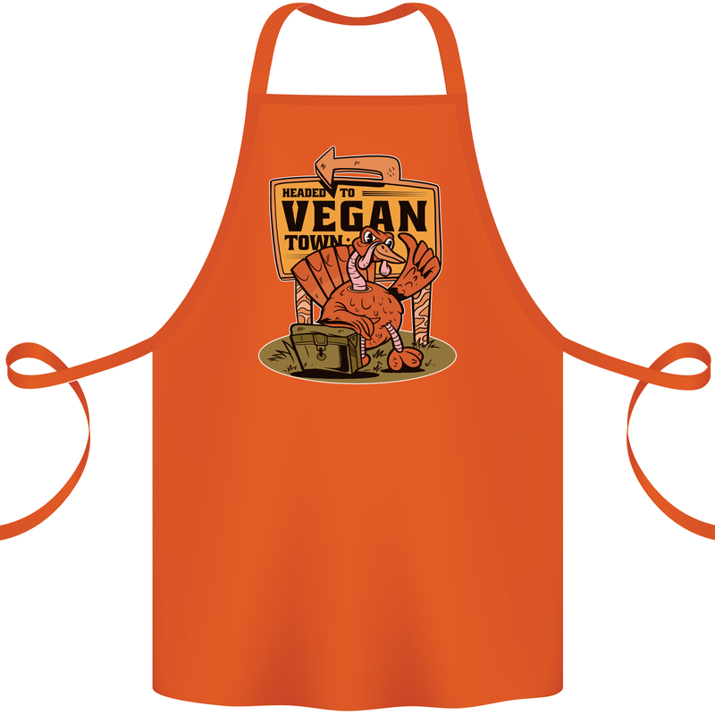 Heading to Vegan Town Funny Turkey Cotton Apron 100% Organic Orange
