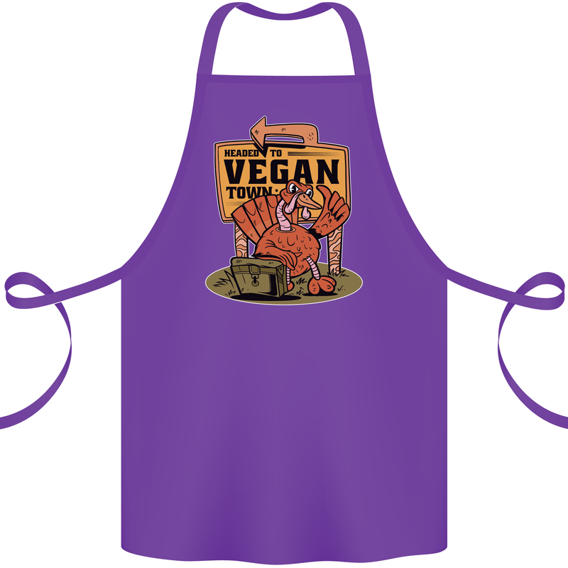 Heading to Vegan Town Funny Turkey Cotton Apron 100% Organic Purple