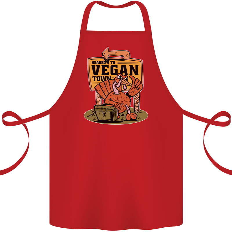 Heading to Vegan Town Funny Turkey Cotton Apron 100% Organic Red