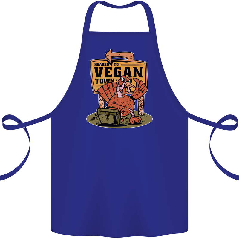 Heading to Vegan Town Funny Turkey Cotton Apron 100% Organic Royal Blue