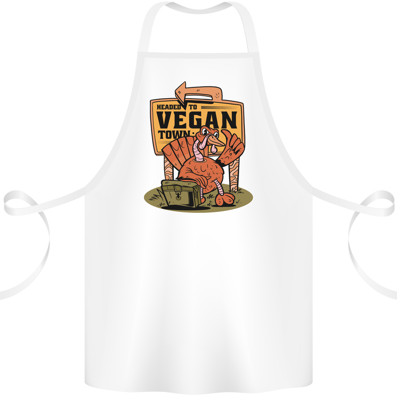 Heading to Vegan Town Funny Turkey Cotton Apron 100% Organic White