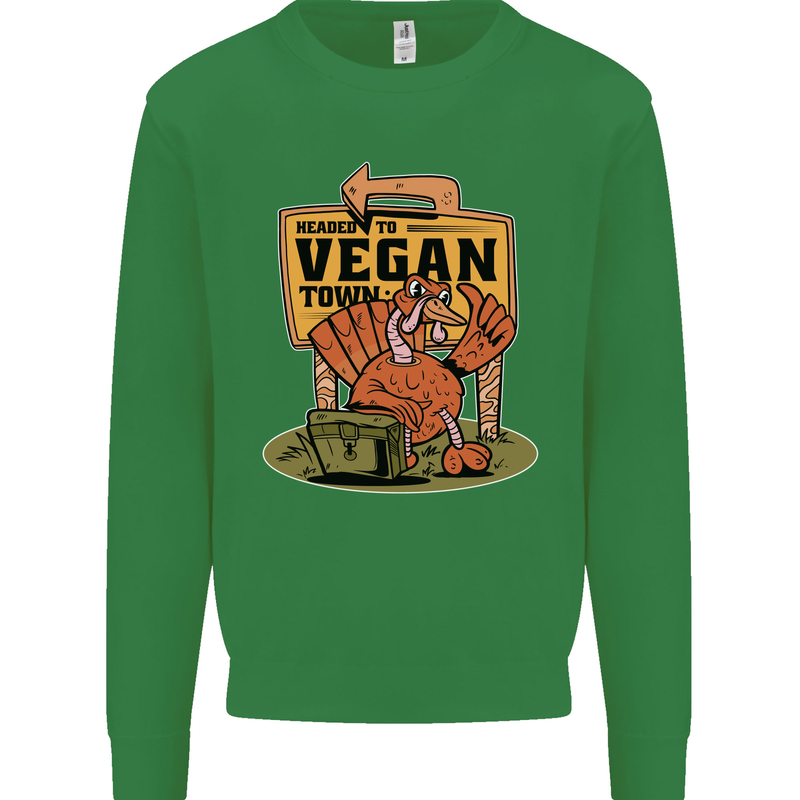 Heading to Vegan Town Funny Turkey Kids Sweatshirt Jumper Irish Green
