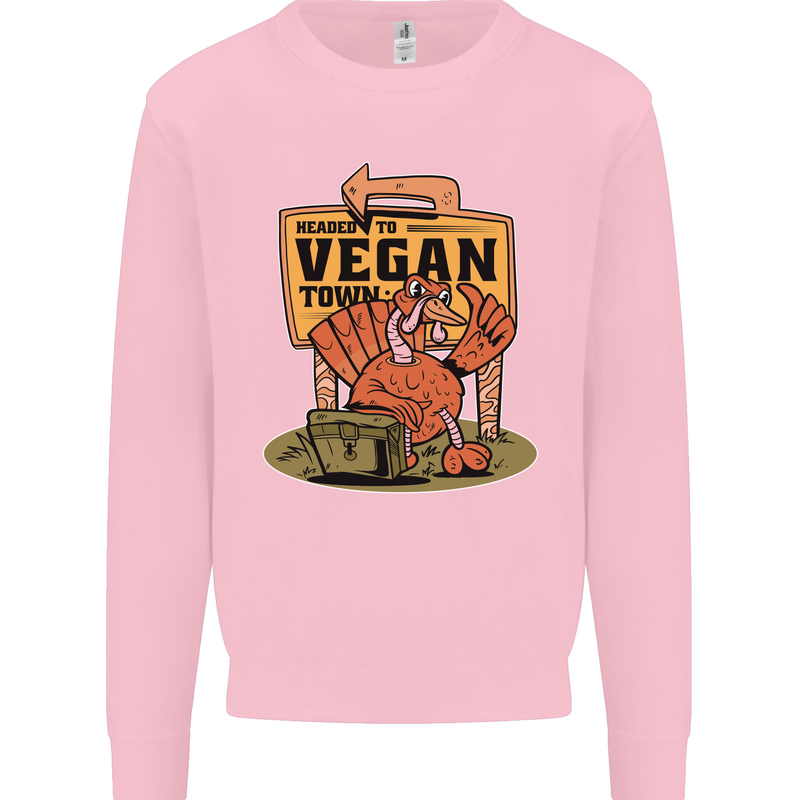 Heading to Vegan Town Funny Turkey Kids Sweatshirt Jumper Light Pink