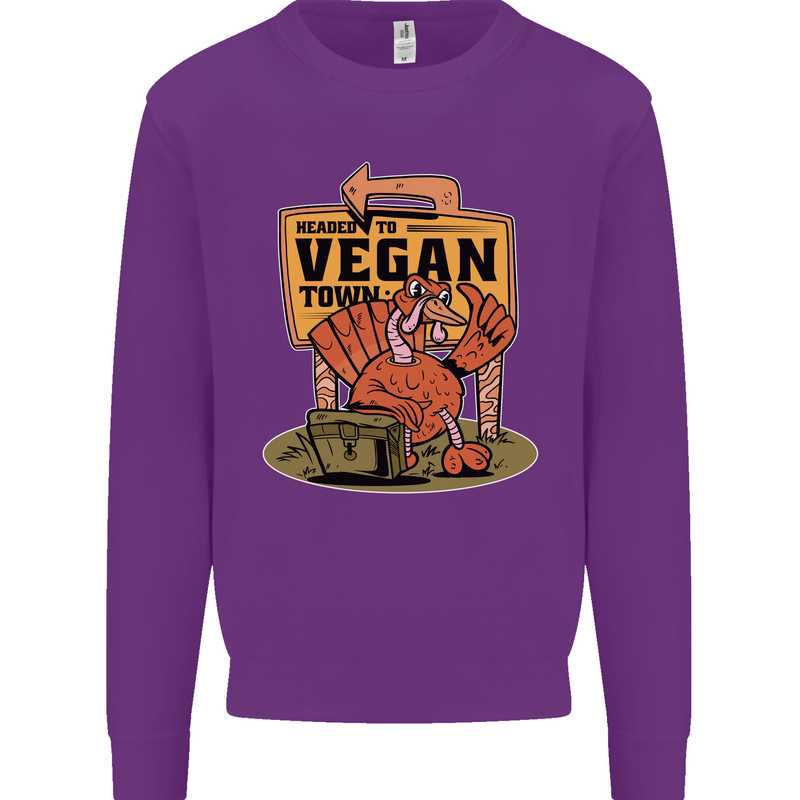 Heading to Vegan Town Funny Turkey Kids Sweatshirt Jumper Purple