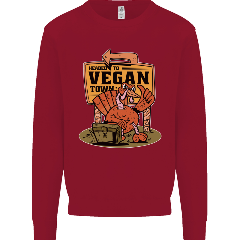 Heading to Vegan Town Funny Turkey Kids Sweatshirt Jumper Red
