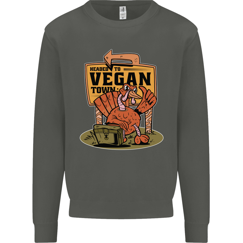 Heading to Vegan Town Funny Turkey Kids Sweatshirt Jumper Storm Grey