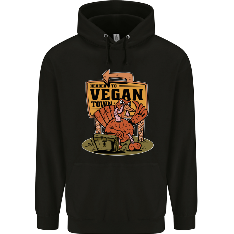 Heading to Vegan Town Funny Turkey Mens 80% Cotton Hoodie Black