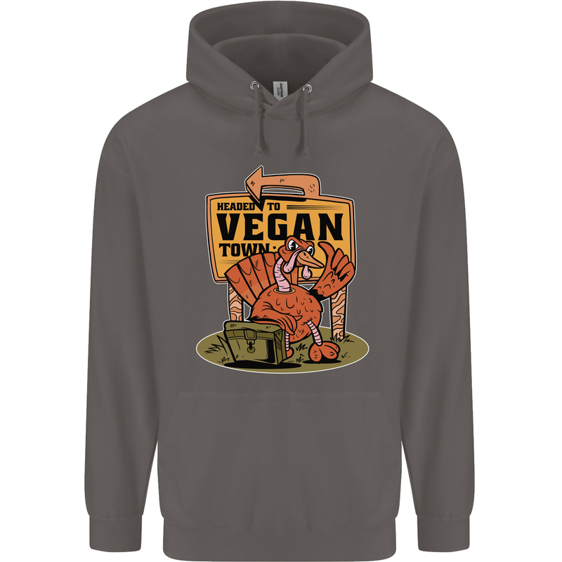 Heading to Vegan Town Funny Turkey Mens 80% Cotton Hoodie Charcoal
