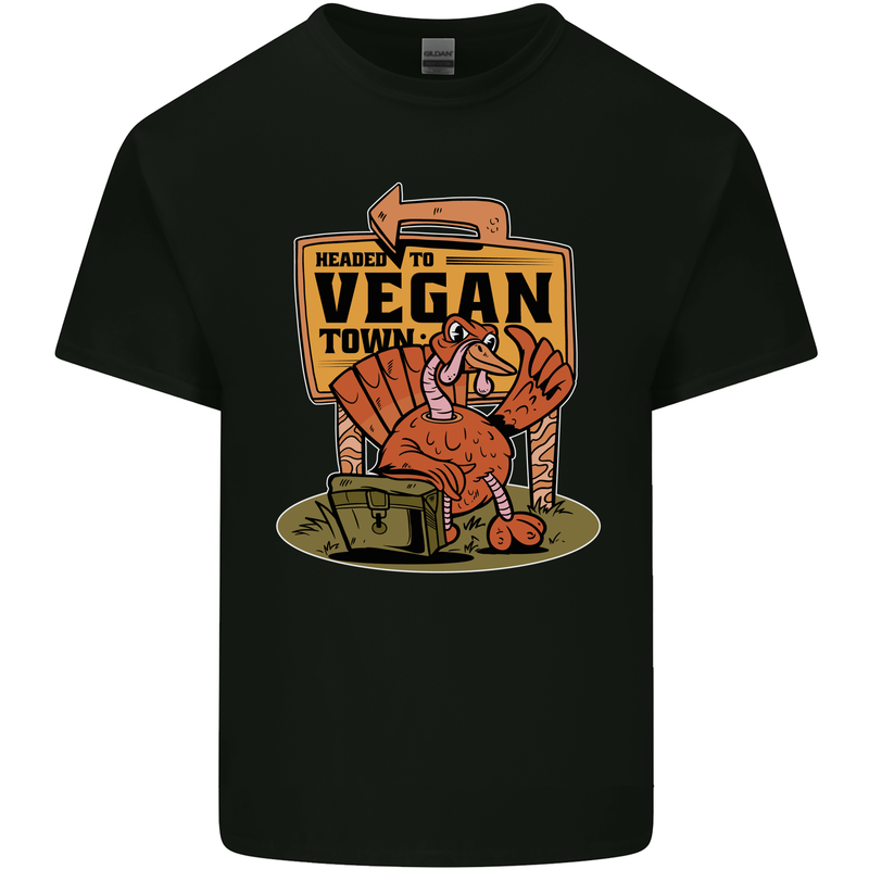 Heading to Vegan Town Funny Turkey Mens Cotton T-Shirt Tee Top Black