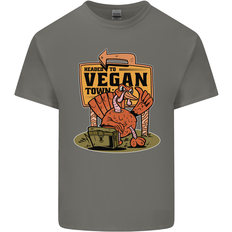 Heading to Vegan Town Funny Turkey Mens Cotton T-Shirt Tee Top Charcoal