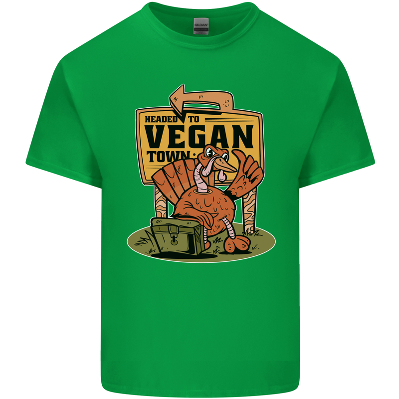 Heading to Vegan Town Funny Turkey Mens Cotton T-Shirt Tee Top Irish Green