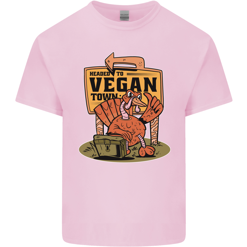 Heading to Vegan Town Funny Turkey Mens Cotton T-Shirt Tee Top Light Pink