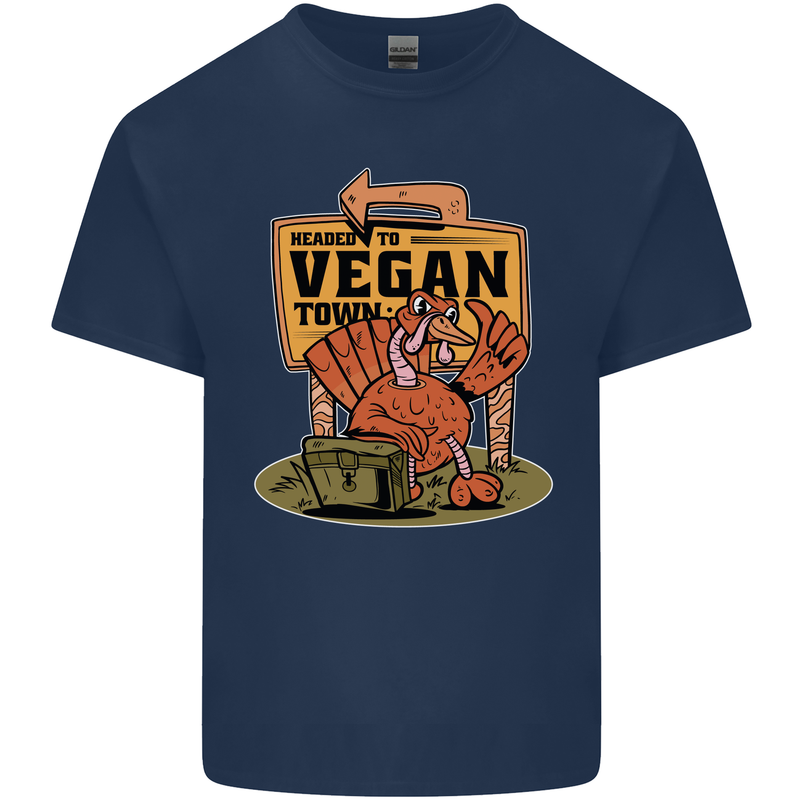 Heading to Vegan Town Funny Turkey Mens Cotton T-Shirt Tee Top Navy Blue