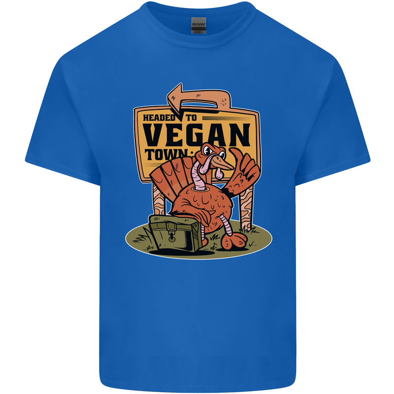 Heading to Vegan Town Funny Turkey Mens Cotton T-Shirt Tee Top Royal Blue