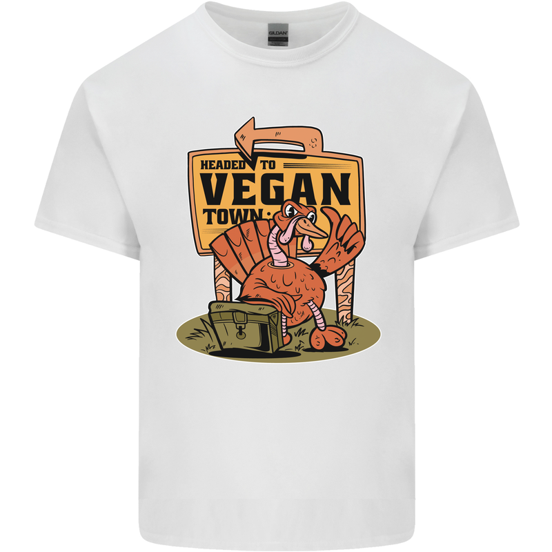 Heading to Vegan Town Funny Turkey Mens Cotton T-Shirt Tee Top White