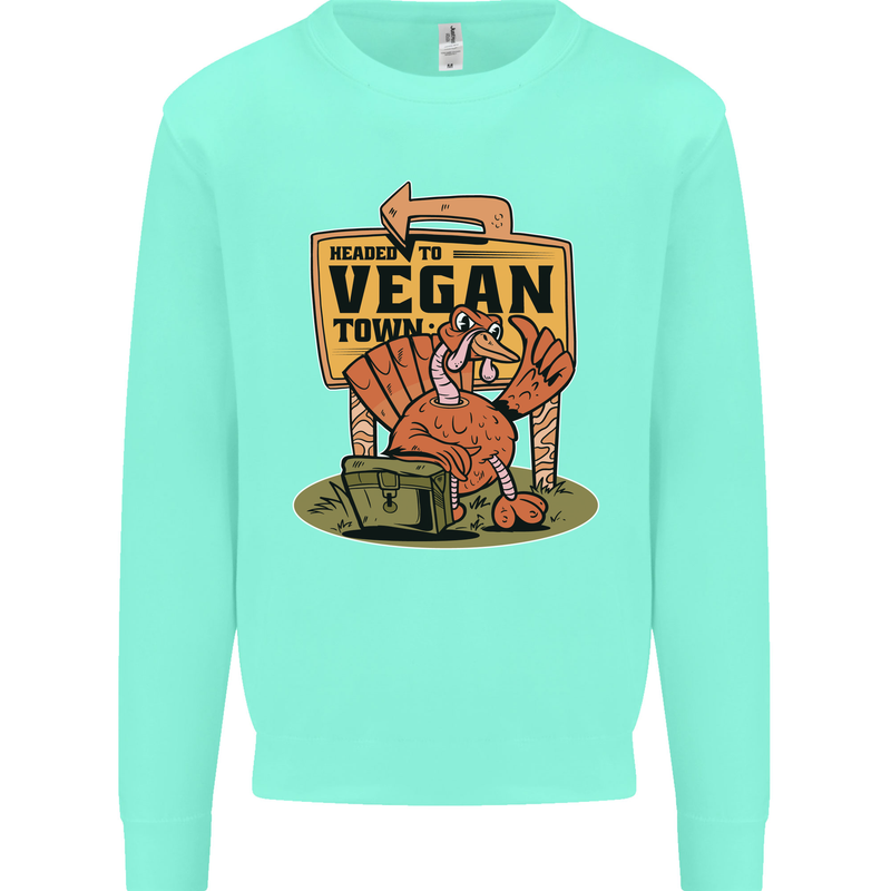 Heading to Vegan Town Funny Turkey Mens Sweatshirt Jumper Peppermint