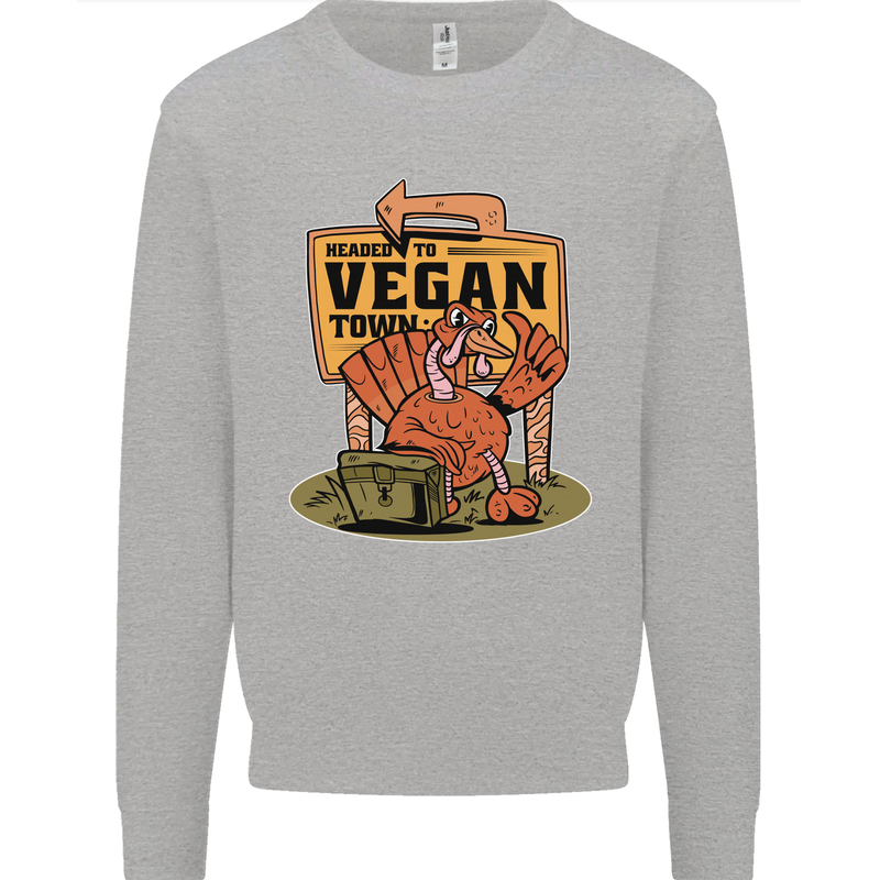 Heading to Vegan Town Funny Turkey Mens Sweatshirt Jumper Sports Grey