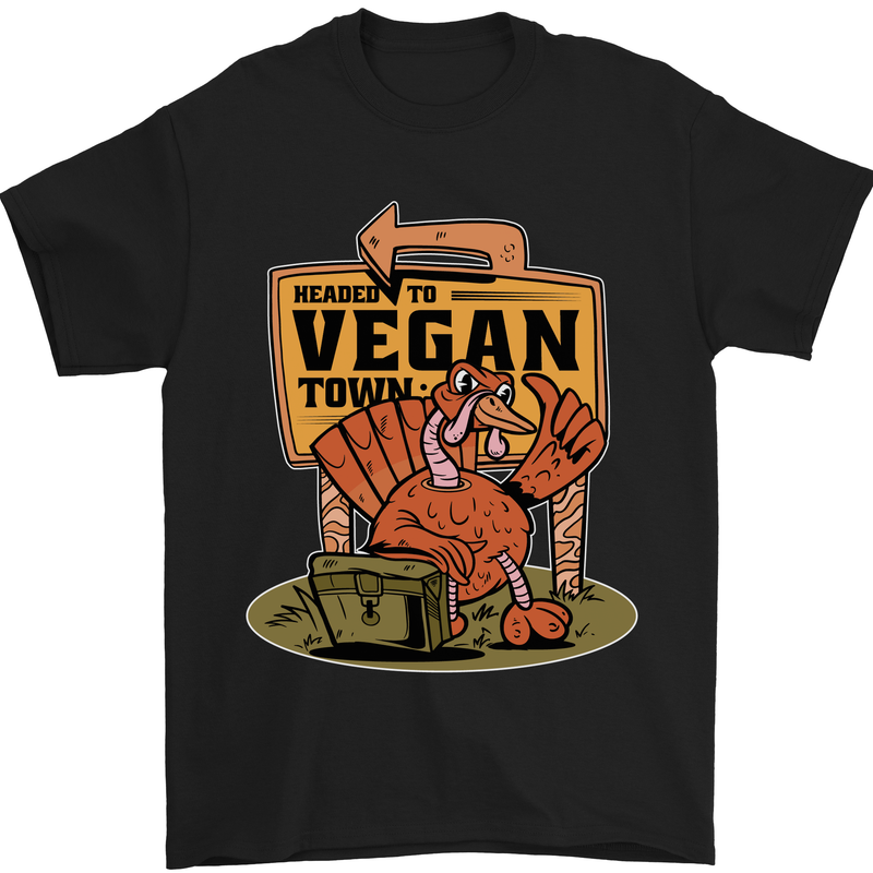 Heading to Vegan Town Funny Turkey Mens T-Shirt 100% Cotton Black