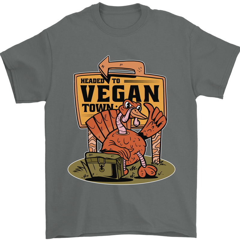 Heading to Vegan Town Funny Turkey Mens T-Shirt 100% Cotton Charcoal